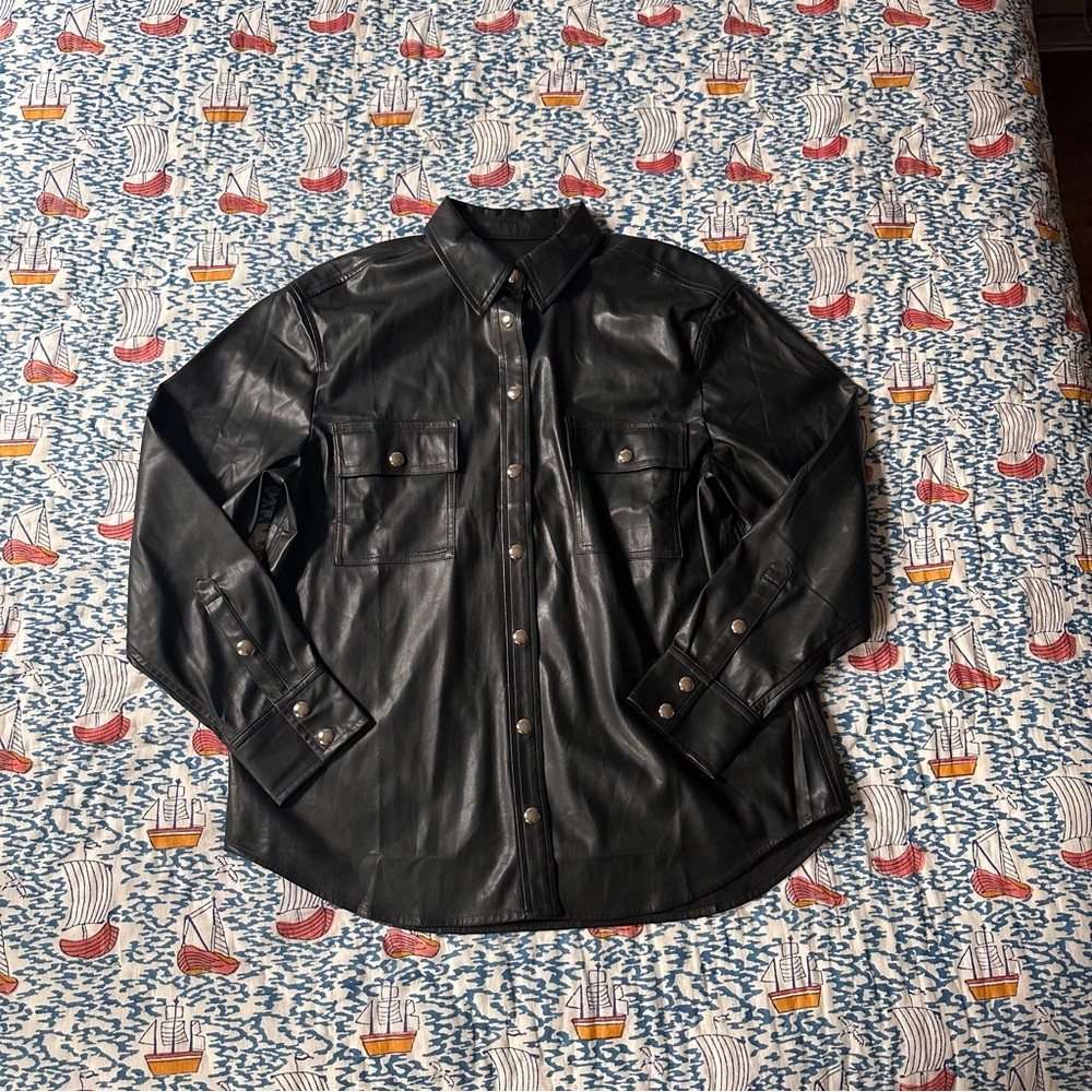 JCREW Collection Faux Leather Button Down